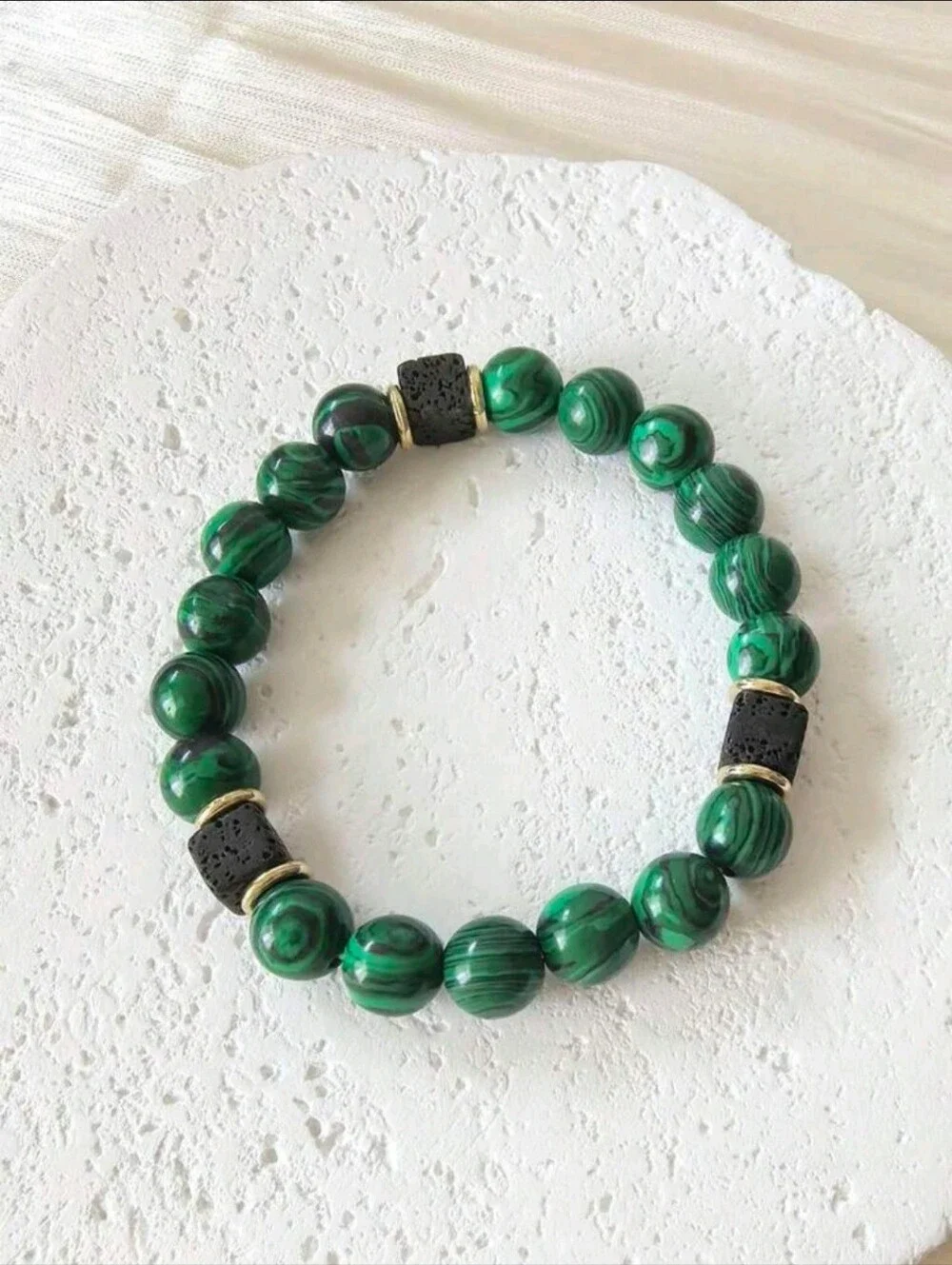 Money Bracelet Natural Volcanic Stone Emerald Peacock Stone Attracts Wealth Men
